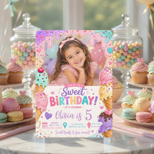 Sweet Birthday Ice Cream Photo Pastel Invitation