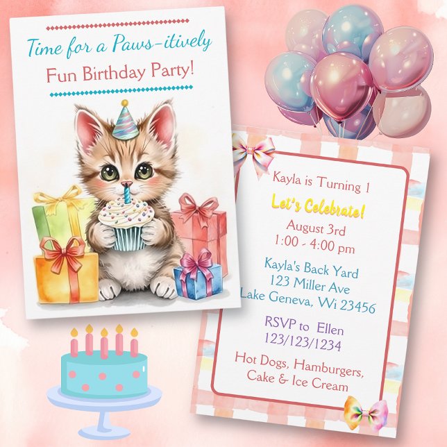 Sweet Birthday Kitten Colorful Invitation (Creator Uploaded)