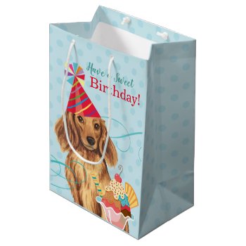 Sweet Birthday Longhaired Dachshund Medium Gift Bag by DogsInk at Zazzle