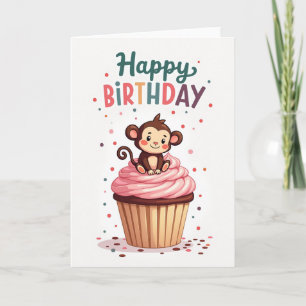 Sweet Birthday Monkey Cupcake Card