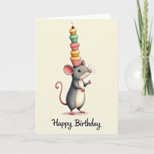 Sweet Birthday Mouse Cupcake Card (Front)