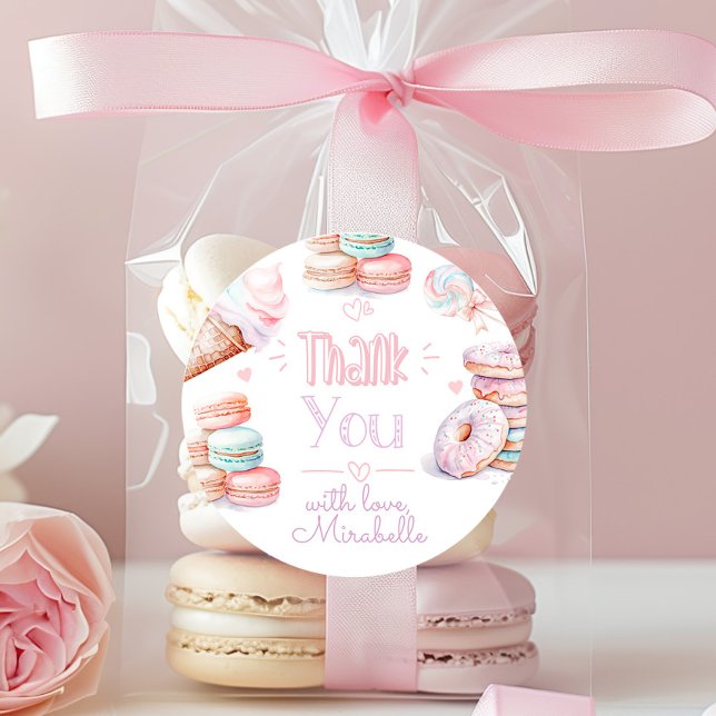 Sweet birthday party pastel thank you classic round sticker (Creator Uploaded)
