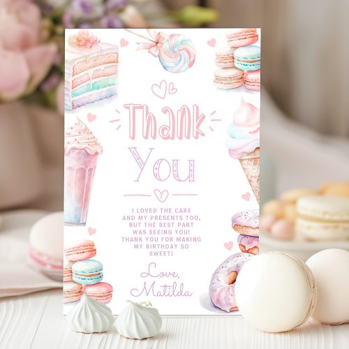 Sweet birthday pastel macarons thank you card