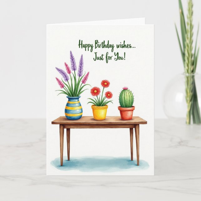 Sweet Birthday Potted Plants Card (Front)