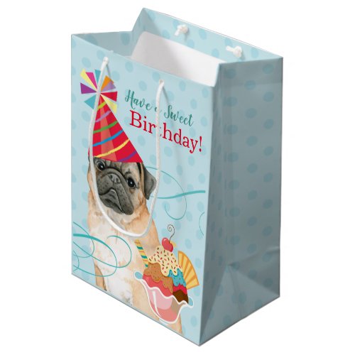 Sweet Birthday Pug Medium Gift Bag