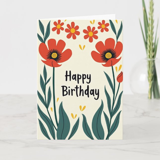 Sweet Birthday Red Bloom Card (Front)