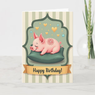 Sweet Birthday Sleeping Pig Card