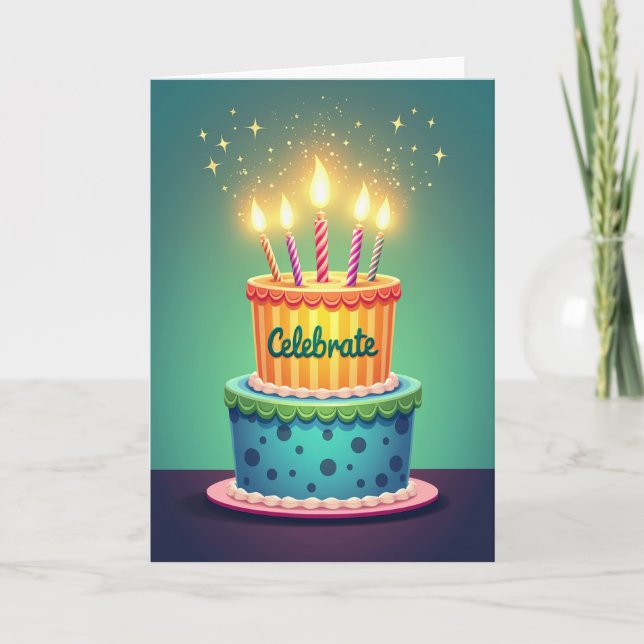 Sweet Birthday Striped Cake Card (Front)