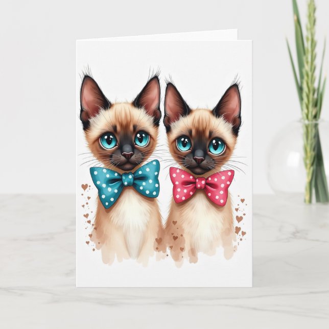 Sweet Birthday Two Cats Bowtie Card (Front)