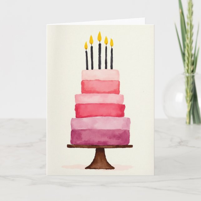 Sweet Birthday Watercolor Cake Card (Front)
