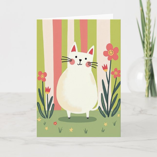 Sweet Birthday Whimsical Cat Card (Front)