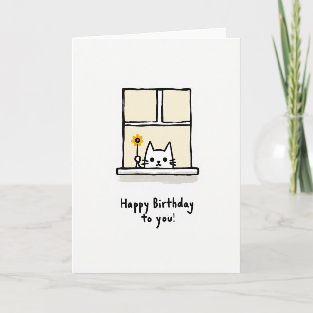 Sweet Birthday Window Cat Card (Front)