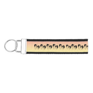 Sweet Black and White Dogs Orange Wrist Keychain