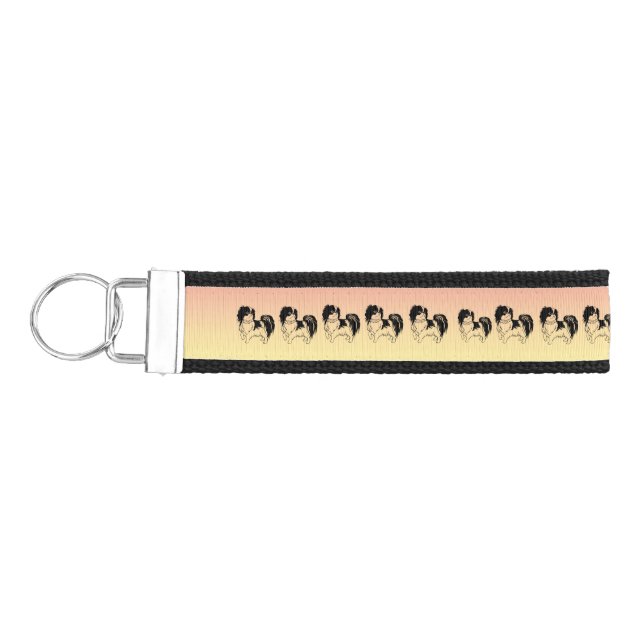 Sweet Black and White Dogs Orange Wrist Keychain (Keys on Left)