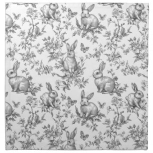 Sweet Black Bunny Rabbits French Toile Cloth Napkin