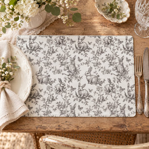 Sweet Black Bunny Rabbits French Toile Cloth Placemat
