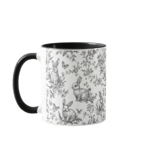 Sweet Black Bunny Rabbits French Toile Mug