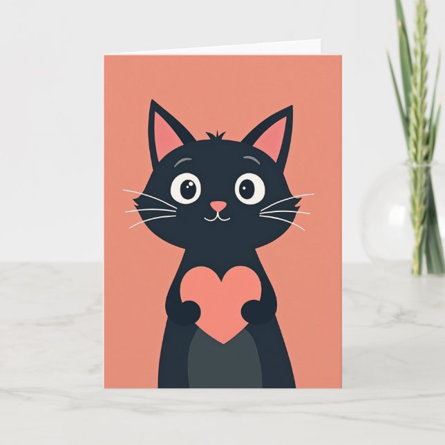 Sweet Black Cat Heart Card (Front)