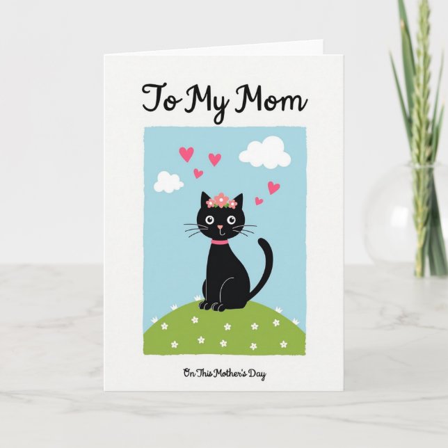 Sweet Black Cat Mothers Day Card (Front)
