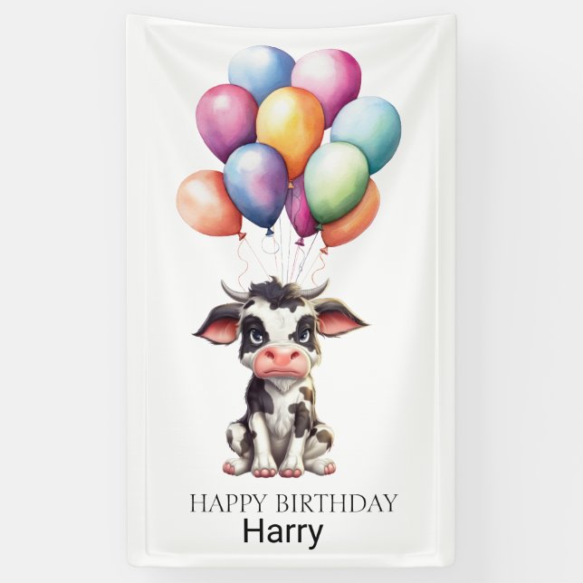  Sweet Black Cow 1st Birthday Banner (Vertical)