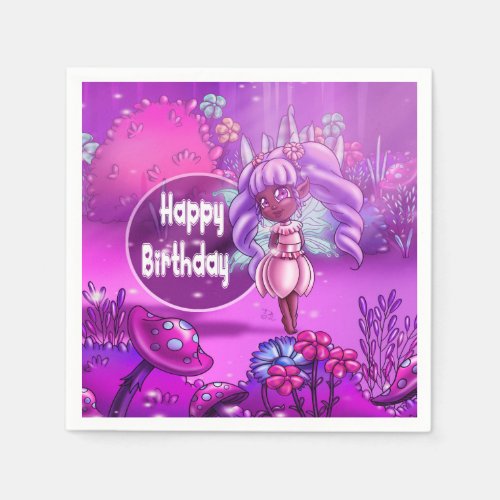 Sweet Black Fairy Birthday Paper Napkins