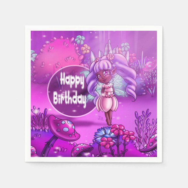 Sweet Black Fairy Birthday Paper Napkins (Front)