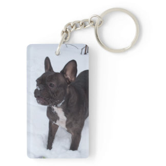 Sweet Black French Bulldog Likes Snow Keychain