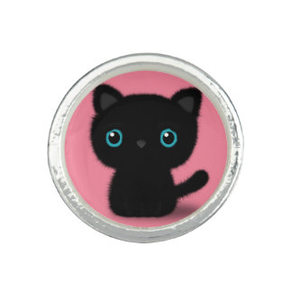 Sweet Black kitten on pastel pink Ring