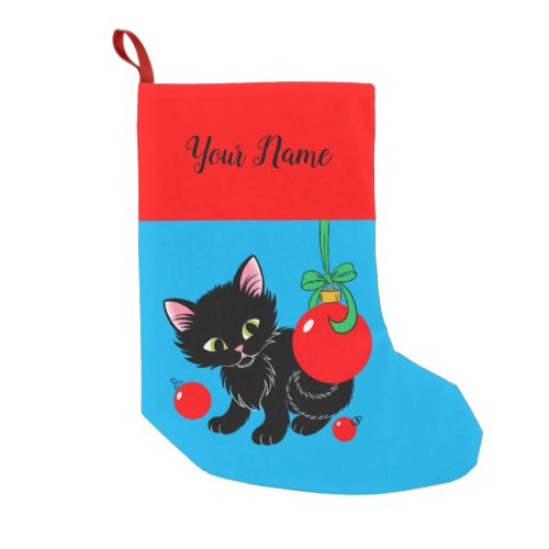 Sweet Black Kitten Personalized Small Christmas Stocking