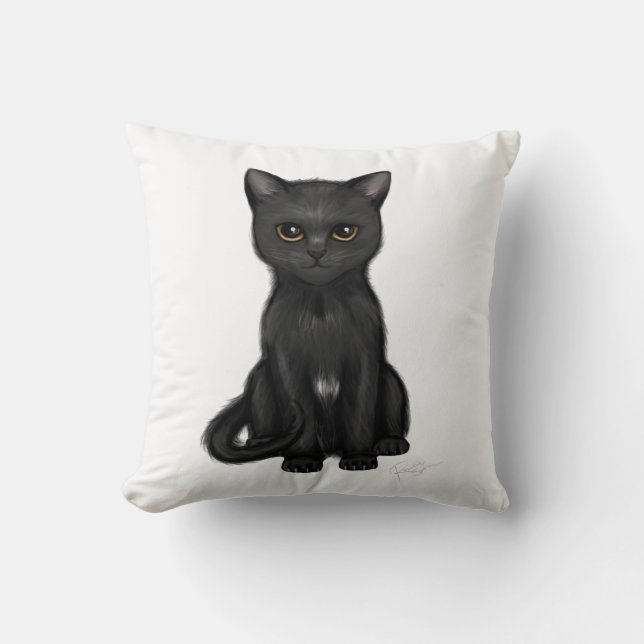 Sweet Black Kitty Cat with Bright Golden Eyes Throw Pillow (Front)