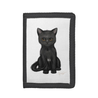 Sweet Black Kitty Cat with Bright Golden Eyes Tri-fold Wallet