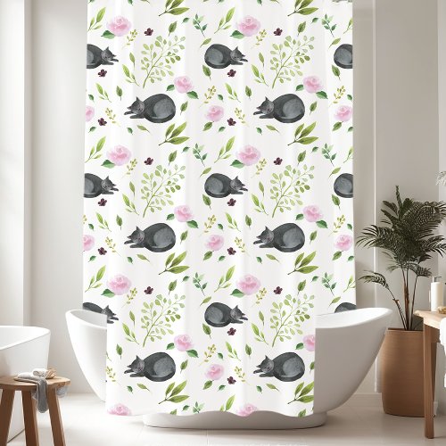 Sweet Black Kitty Cats Pattern Shower Curtain