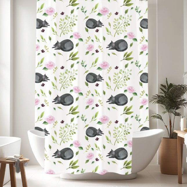 Sweet Black Kitty Cats Pattern Shower Curtain (Creator Uploaded)