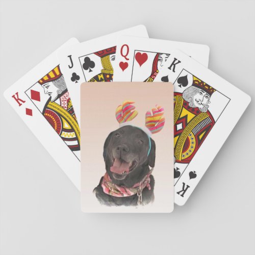 Sweet Black Labrador Retriever Dog Playing Cards
