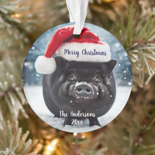 Sweet Black Piggy Christmas  Ornament