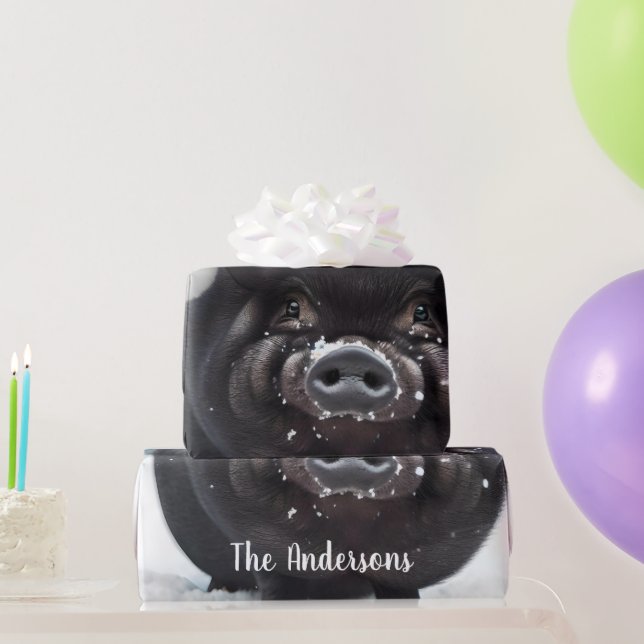 Sweet Black Piggy Christmas  Wrapping Paper (Party Gifts)
