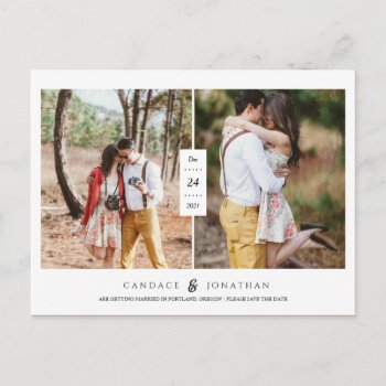 Sweet Black & White Modern Two-photo Save The Date Announcement Postcard by kittypieprints at Zazzle