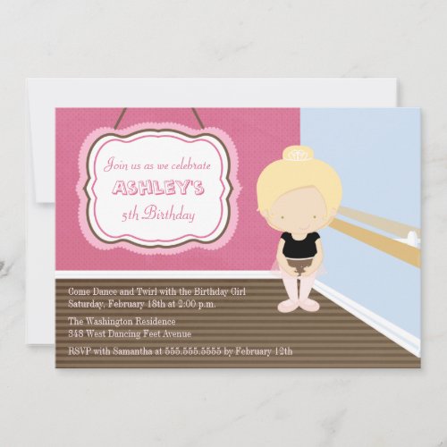 Sweet blonde ballet girl birthday party invitation