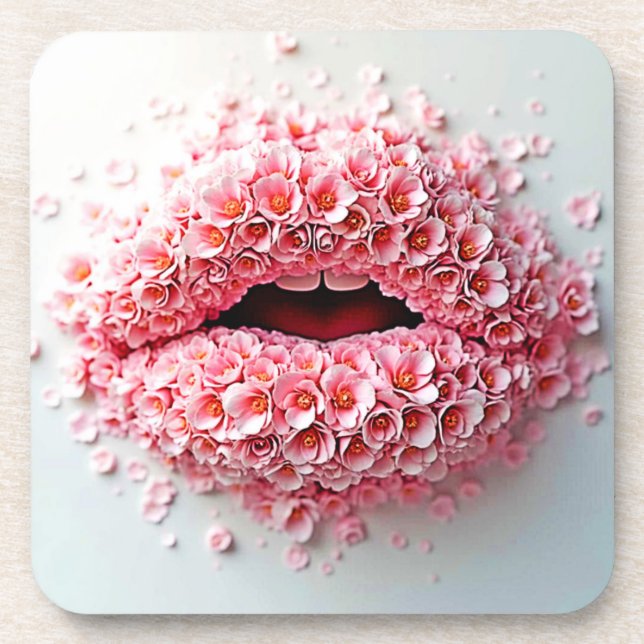 Sweet Bloom Lips Art Beverage Coaster (Front)