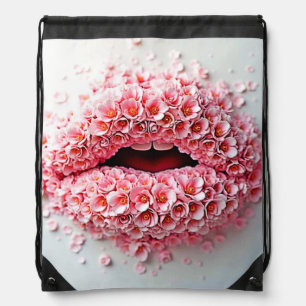 Sweet Bloom Lips Art Drawstring Bag