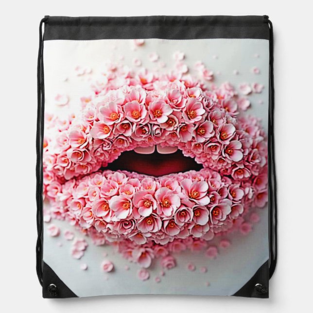 Sweet Bloom Lips Art Drawstring Bag (Front)