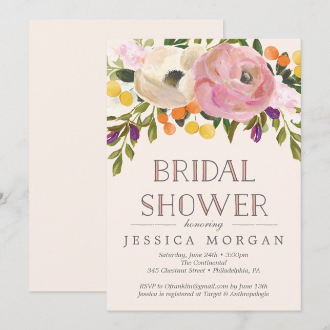 Sweet Blooms Bridal Shower Invitation Card (Front/Back)