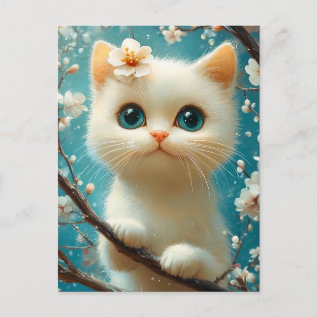 Sweet Blossom Kitten with Blue Eyes Postcard (Front)