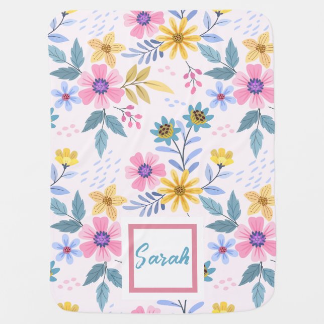 Sweet Blossoms Baby Blanket | Pink & Yellow Floral (Front)