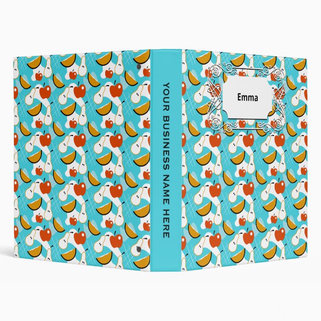 Sweet Blue Abstract Pear Apple Orange Fruit 3 Ring Binder (Background)