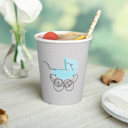 Sweet Blue and Gray Baby Pram Paper Cups