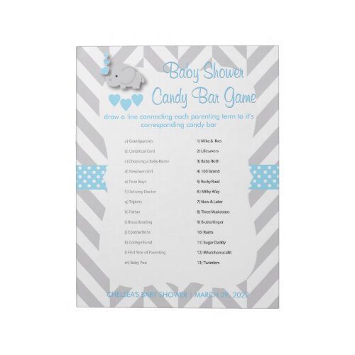 Sweet Blue and Gray Elephant Baby Shower _ Game Notepad