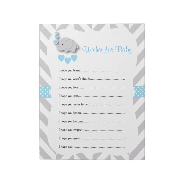 Sweet Blue and Gray Elephant Baby Shower - Wishes Notepad (Rotated)