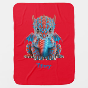 Sweet Blue and Red Baby Dragon Blanket