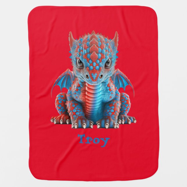 Sweet Blue and Red Baby Dragon Blanket (Front)